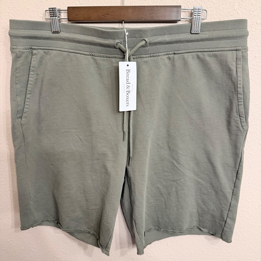 Bread & Boxers Mens XL Olive Green Cotton French Terry Raw Hem Sweat Shorts NWT